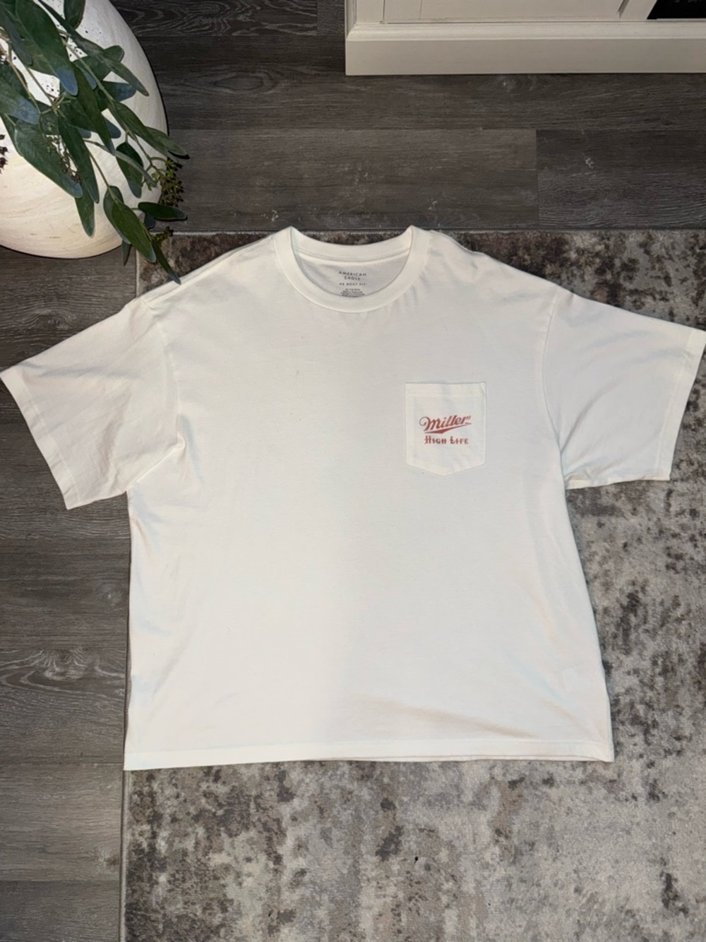 American Eagle Outfitters White Pocket Tee with Miller Logo